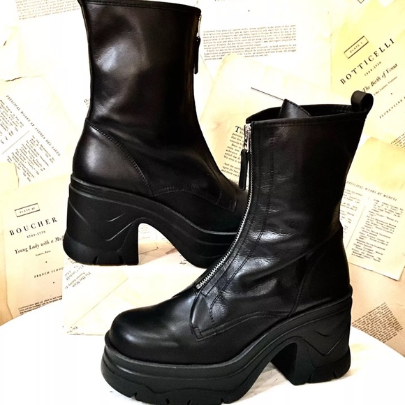 Free People Myles Zip Front Boot Chunky Platform Black Leather - Picture 6 of 12